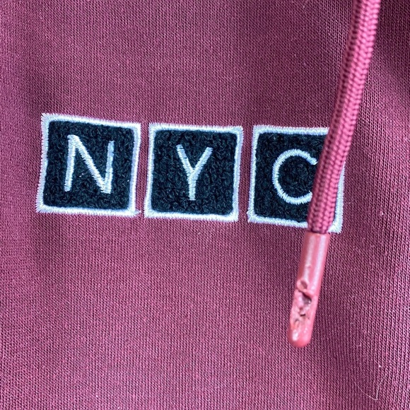 Aeropostale fur lined hoodie jacket mens L burgundy New York embroidered varsity - Picture 3 of 9